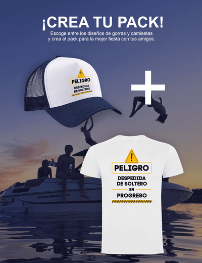 Pack gorra y camiseta Peligro – Despedida de soltero