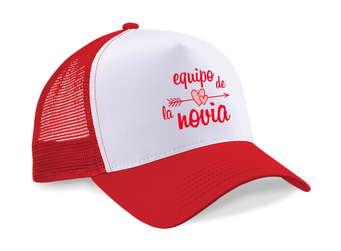 Gorra trucker Equipo de la Novia color rojo y blanco - Vista lateral