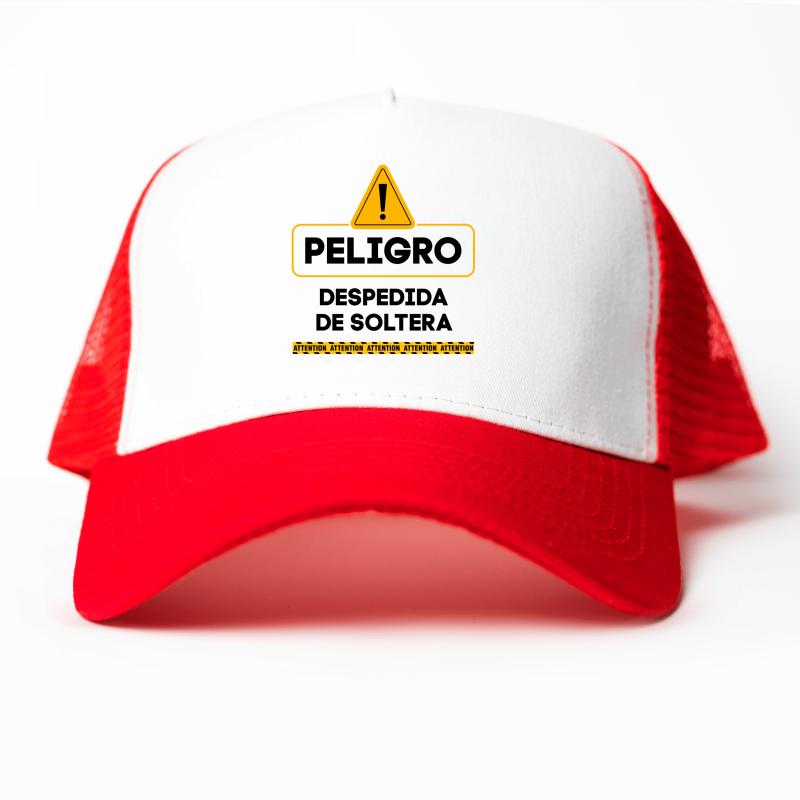 Gorra trucker Peligro color rojo y blanco - Vista frontal