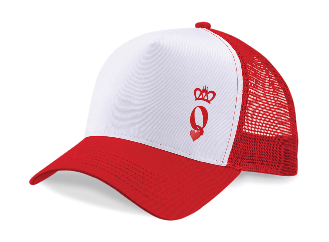 Gorra trucker Reina color rojo y blanco - Vista lateral