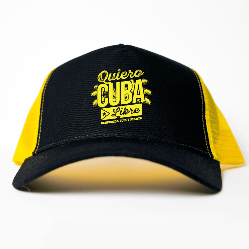 Gorra trucker Quiero Mi Cubalibre color negro y amarillo - Vista frontal