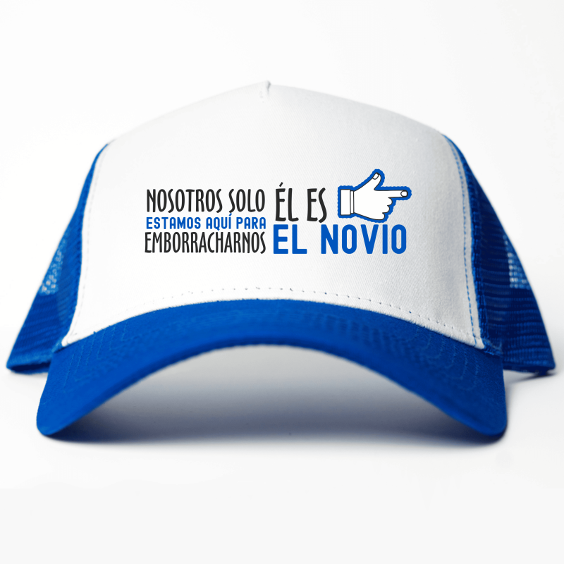 Gorra trucker El Novio No Soy Yo azul royal y blanco - Despedida de soltero - vista frontal