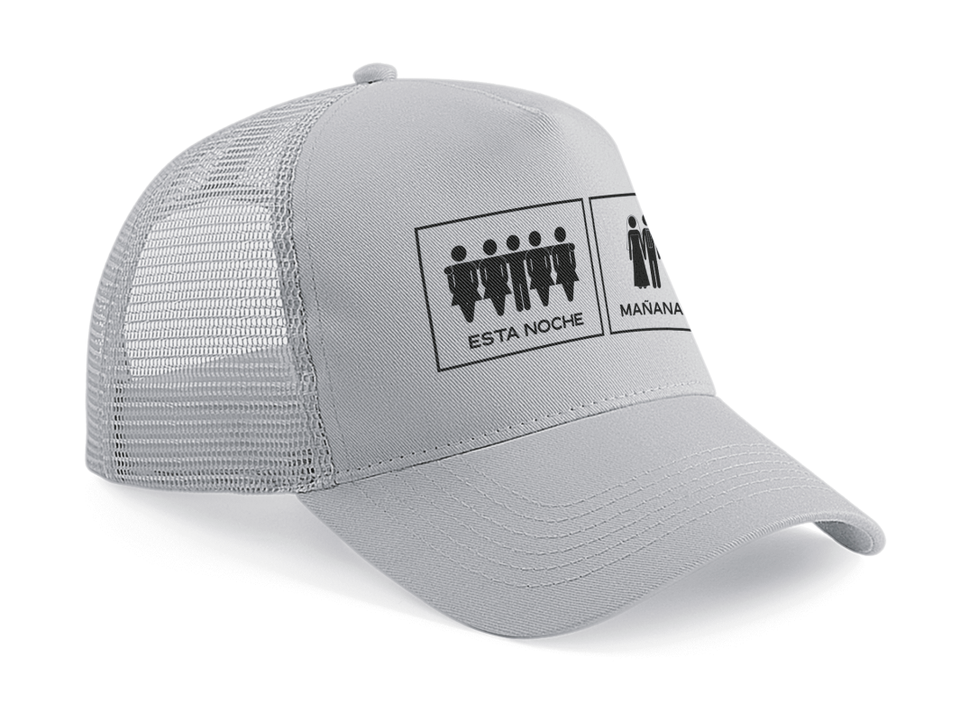 Gorra trucker Hoy y Mañana color gris y claro - Vista lateral