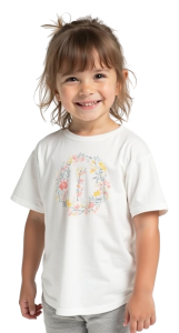 Niño con camiseta blanca personalizada, plano medio largo.