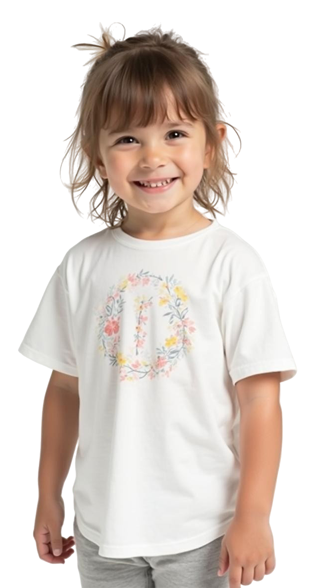 Niño con camiseta blanca personalizada, plano medio largo.